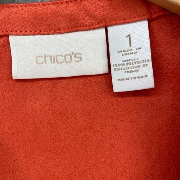 Chicos Jacket Womens 1 US 8 Orange Faux Suede Waterfall Open Front Casual Crop - Picture 5 of 9